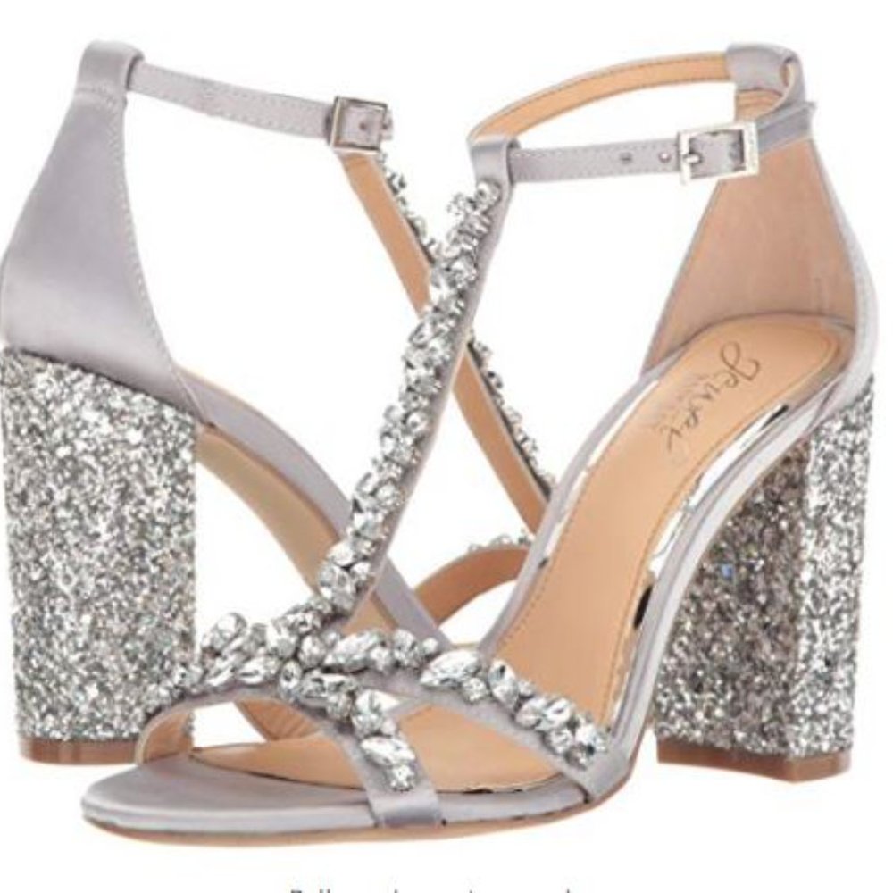 MOVING SALE: Jewel Badgley Mischka Carver Silver Heels Dressy Sandals